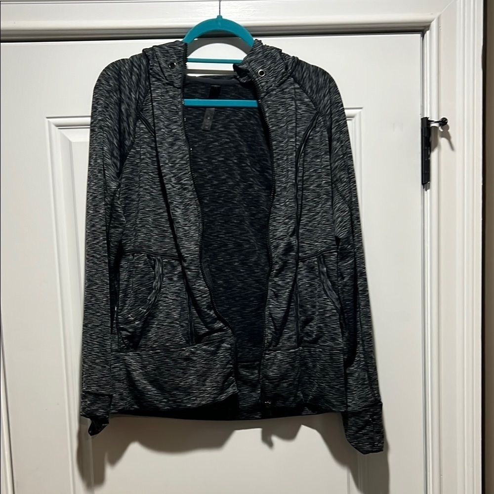 Women's Zip Up Black Hooded Sweater Size Large